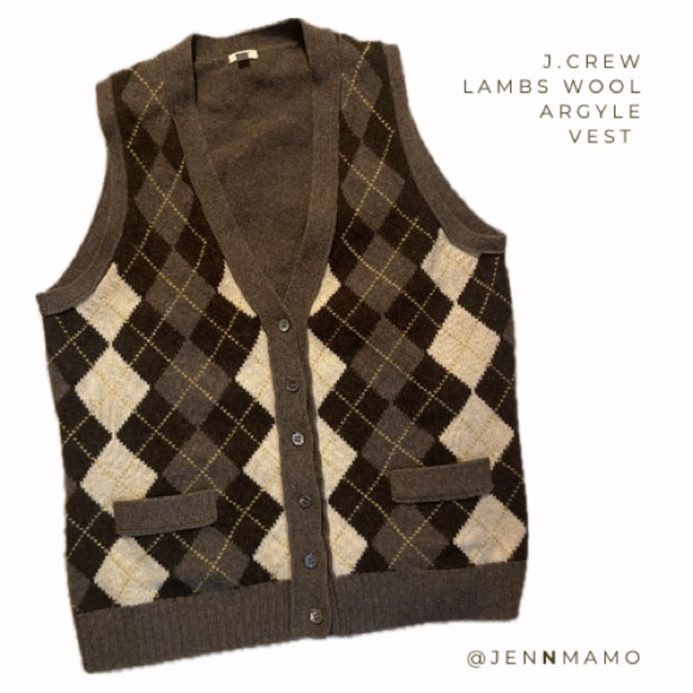 J. Crew Women's Argyle Wool Vest - Brown and Cream